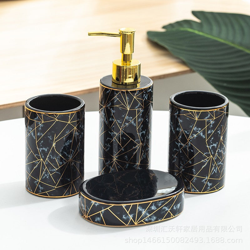 Ceramic Lotion Bottle Toothbrush Holder Cup Kit