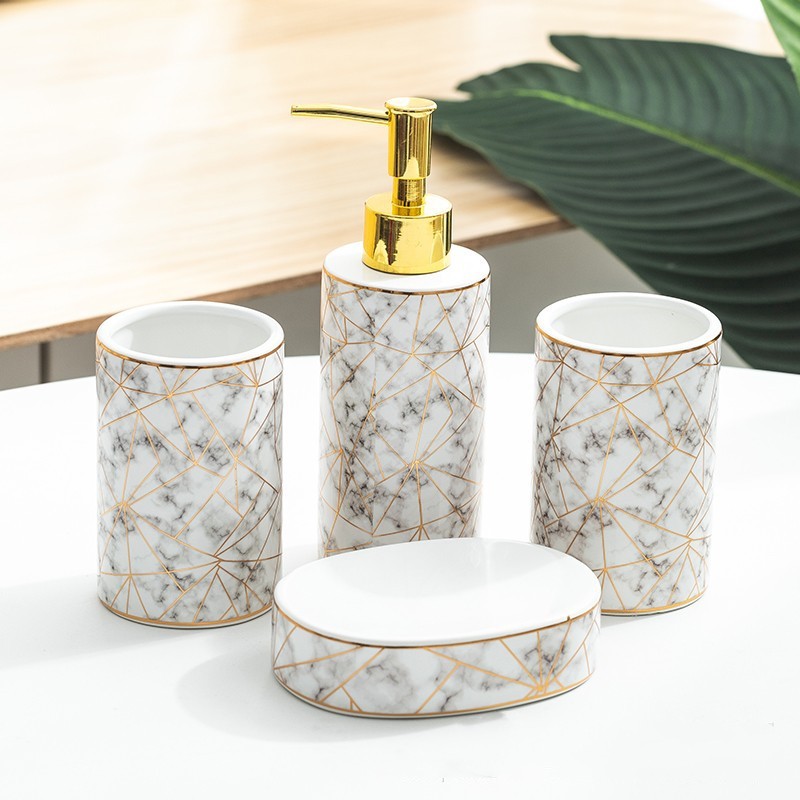 Ceramic Lotion Bottle Toothbrush Holder Cup Kit