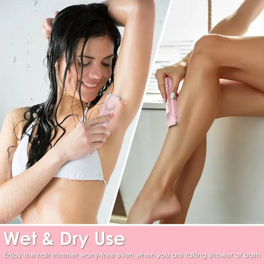 2 In 1 Bikini Trimmer For Women Dual Head Cordless Body Shaver IPX7 Waterproof Rechargeable Pubic Hair Razor Wet And Dry Use For Bikini Underarm Leg Arm Body Face