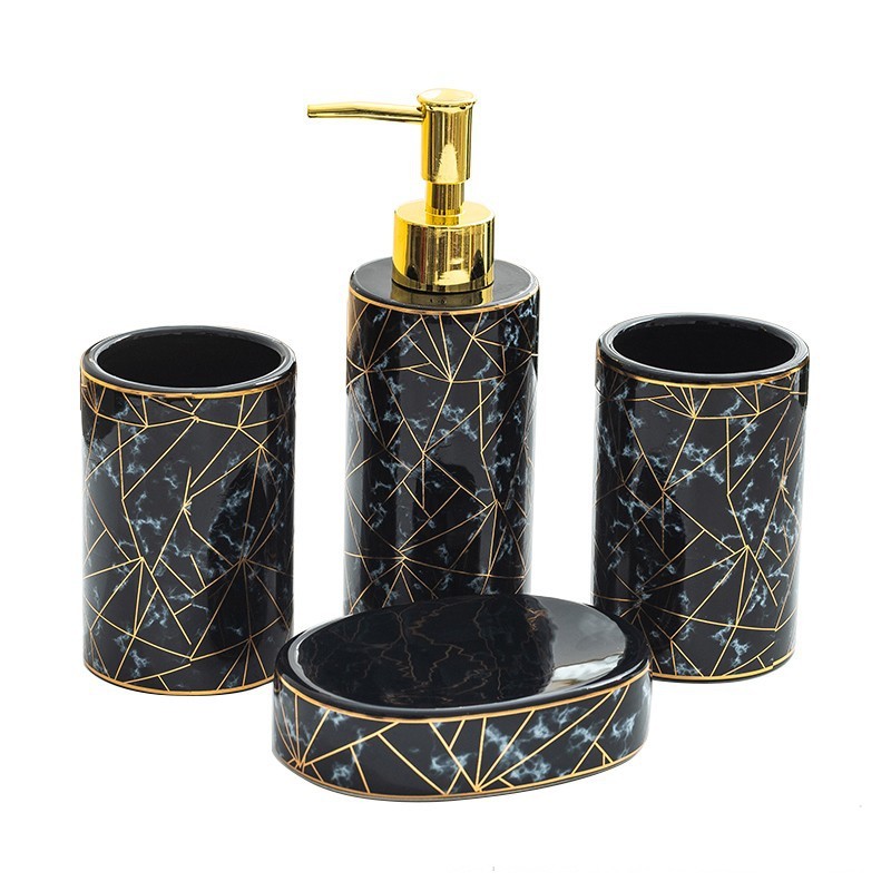 Ceramic Lotion Bottle Toothbrush Holder Cup Kit