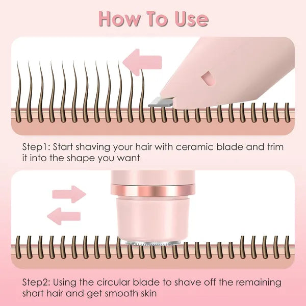 2 In 1 Bikini Trimmer For Women Dual Head Cordless Body Shaver IPX7 Waterproof Rechargeable Pubic Hair Razor Wet And Dry Use For Bikini Underarm Leg Arm Body Face