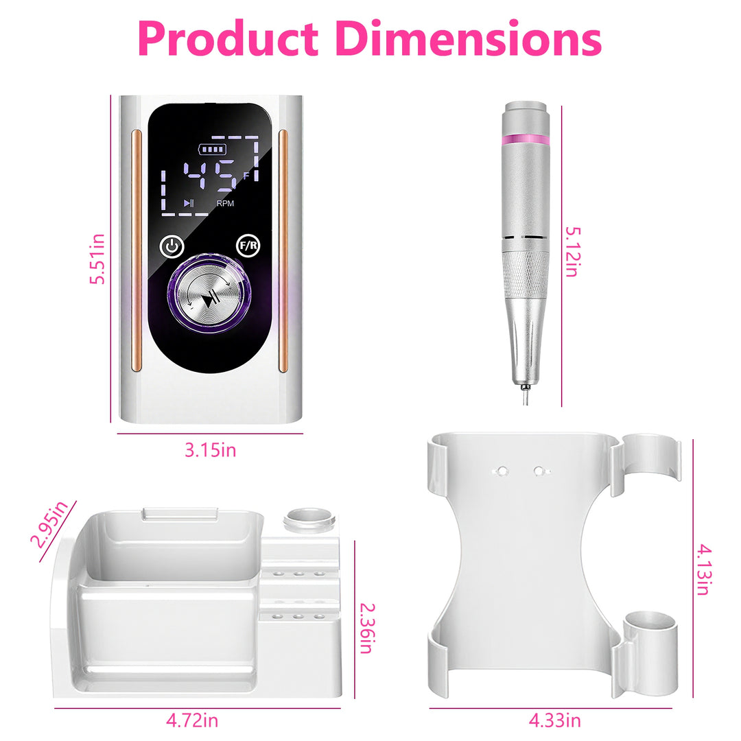 1 Set  Portable Electric Nail Drill Bit 45000 RPM With 11 Bits Base Waist Clip Cordless Rechargeable Nail File Machine For Professional Salon Home Acrylic Nails Remove Nail Gel Polish Manicure