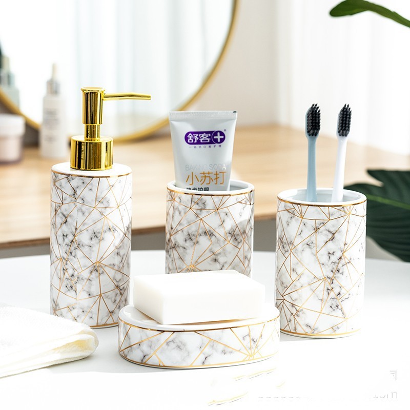 Ceramic Lotion Bottle Toothbrush Holder Cup Kit
