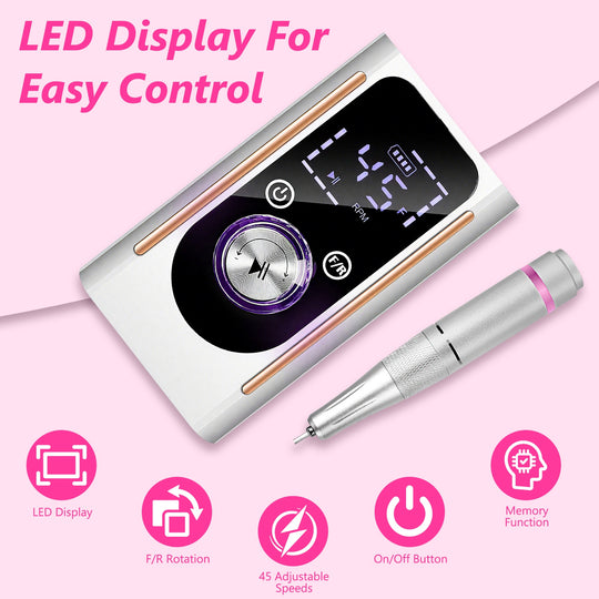 1 Set  Portable Electric Nail Drill Bit 45000 RPM With 11 Bits Base Waist Clip Cordless Rechargeable Nail File Machine For Professional Salon Home Acrylic Nails Remove Nail Gel Polish Manicure